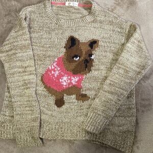Rewind Cream Knit Sweater With Cute Dog Design